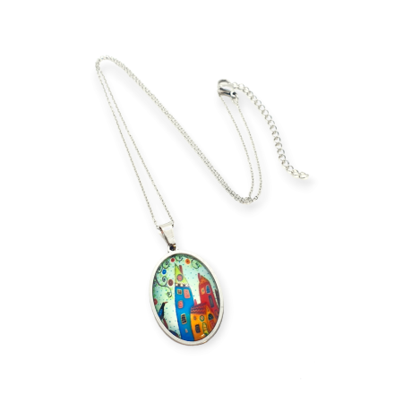 necklace steel silver small town